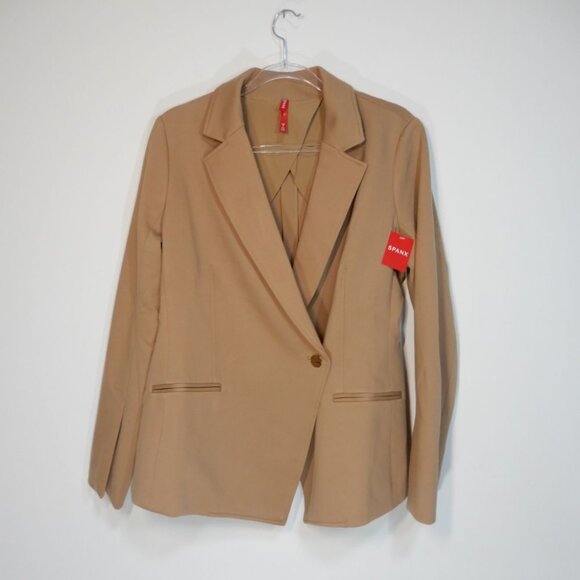 SPANX Perfect Asymmetrical Tailored BLAZER Size L Toffee Stretch Ponte NEW $228 - Picture 5 of 11